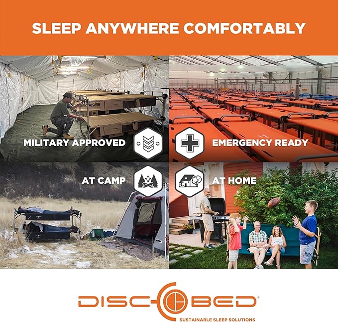 Disc-O-Bed Portable Cam-O-Bunk Bed Large 2 Adult Sleeping Cot for Camping, Green