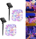Solar String Lights Outdoor Waterproof, 2x56Ft 300LED 8 Modes Solar Powered Copper Fairy String Deck Twinkle Lights for Outside Christmas Party Yard Camping Holiday Decor 2Pack(Multicolor)