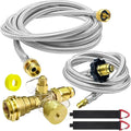 4-Port Propane Brass Tee kit with 5FT and 12FT Stainless Braided Hose, Tee Adapter Kit Allows for Connection Between Auxiliary Propane Cylinder and Propane Appliances for Motorhomes Tank RV Camping