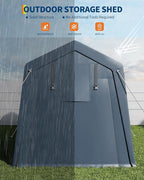 6x6FT Carport, Heavy Duty Motorcycle Shed with Waterproof PE Tarp, Portable Outdoor Storage Shed for Bikes and Firewood, All-Weather Car Shelter with Roll-Up Zipper Door, 6x6FT, Gray