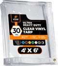 4' x 6' Clear Vinyl Tarp - 30 Mil Super Heavy Duty Transparent Waterproof PVC Tarpaulin with Brass Grommets - for Patio Enclosure, Temporary Wall, Camping, Tent Cover, Canopy - by Xpose Safety