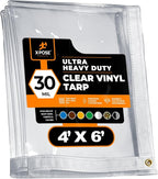 4' x 6' Clear Vinyl Tarp - 30 Mil Super Heavy Duty Transparent Waterproof PVC Tarpaulin with Brass Grommets - for Patio Enclosure, Temporary Wall, Camping, Tent Cover, Canopy - by Xpose Safety