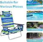 Goplus Beach Chair, Folding Backpack Beach Chairs for Adults with 5 Positions, Head Pillow, Cooler Bag, Towel Bar, Cup Holders, Sunbath Sling Tanning Lounge, Foldable Layout Camping Chairs
