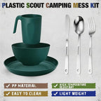Scout Camping Mess Kit for Person Boy Scout Dishes Set Girl Scout Mess Kit with Mesh Bag Reusable Light Weight Eating Utensils Plastic Camping Cutlery Set for Travel Camp