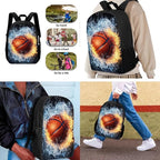 3 PCS Basketball Backpack for Boys Elementary School Backpack for Boys 17 Inch Knapsack Rucksack Lunch Box with Thermal Insulated Pen Case, Black