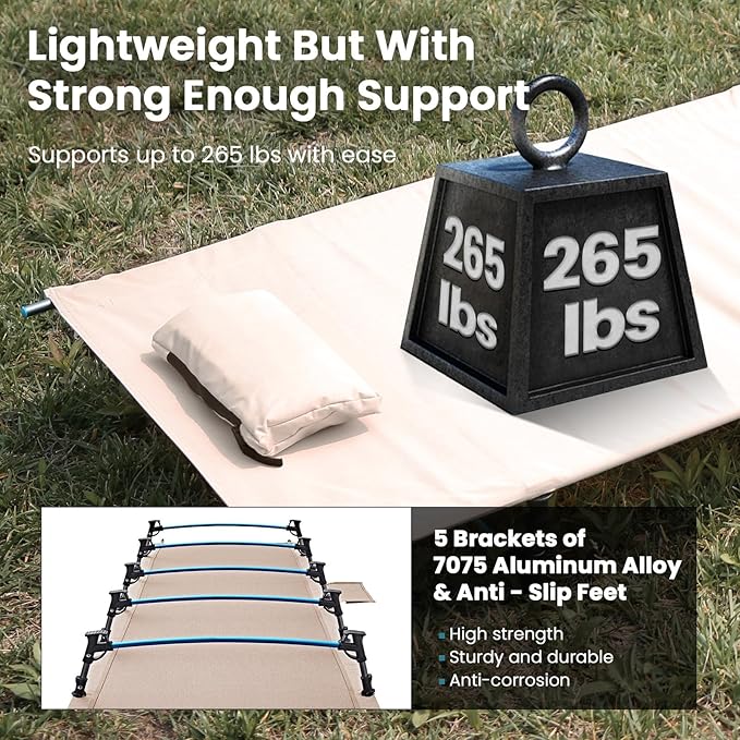 FUNDANGO Ultralight Folding Camping Cot, Extra Long Backpack Lightweight Camping Cots for Adults Portable Cot Bed for Hiking Travel Home Mountaineering, Grey