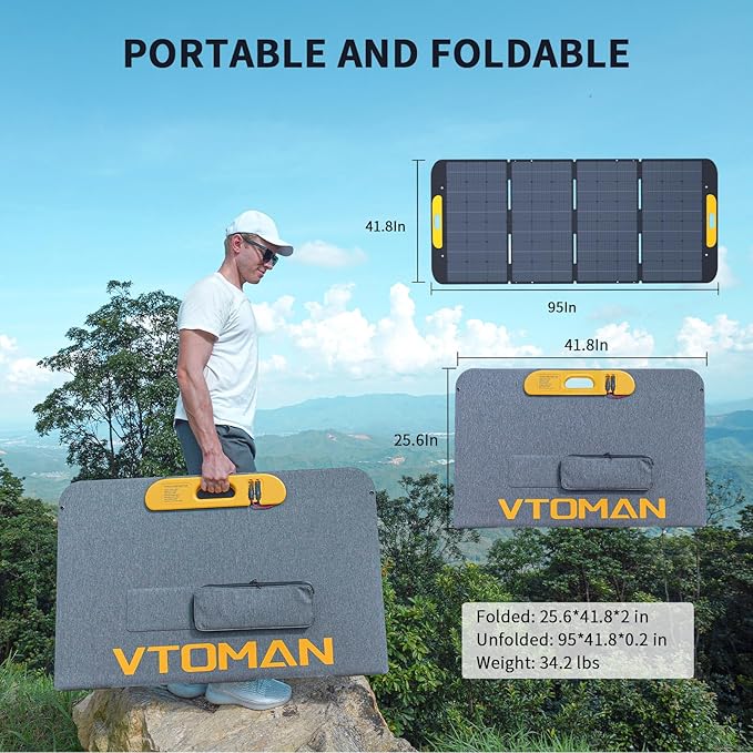 VTOMAN VS400 Portable Solar Panel 400W 40V, 23% Efficiency Foldable Solar Panel w/ IP67 Waterproof & MC-4 Anderson XT60 DC5521 Adapters & Adjustable Kickstands, Off-Grid Power for Home & Camping