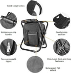 Kikerike Backpack Stool Cooler Chair Heavy Duty 300 LBS Max Load Portable Lightweight Folding Fishing Cooler for Camping Hunting Fishing - Black