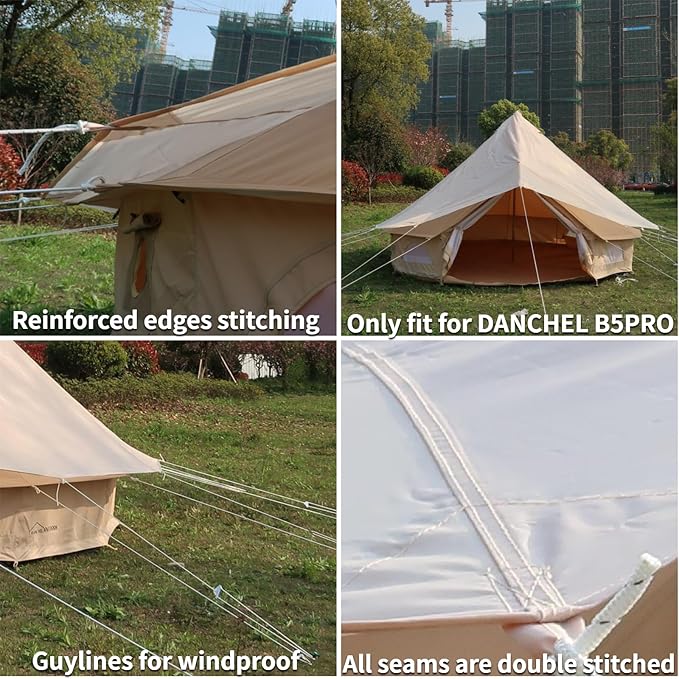DANCHEL OUTDOOR Waterproof Rain Fly for Bell Tent, 4 Season Yurt Tent Rain Cover Protector Tarp with/No Stove Jack Glamping Gears, PU5000mm Lightweight 300D Oxford Polyester, Beige(13ft/16.4ft/20ft)