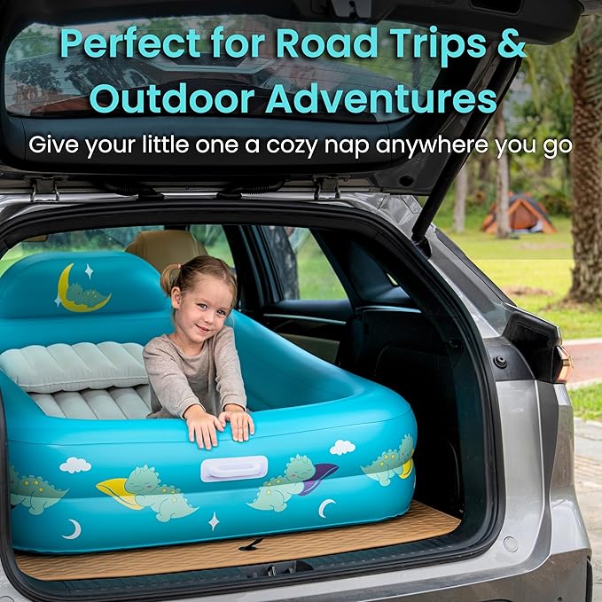 Inflatable Toddler Travel Bed with Electric Pump – Portable Toddler Bed & Toddler Air Mattress for Kids 2-7, Blow Up Bed for Camping, Travel & Sleepovers with Safety Bumpers