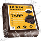 Tarp 18x24FT, 16 Mil Heavy Duty Waterproof Tarp, Large Multipurpose Cover with Brass Grommets and Reinforced Edges, UV Resistant Thick Poly Tarps for Outdoor Camping Tent Pool Car Tent