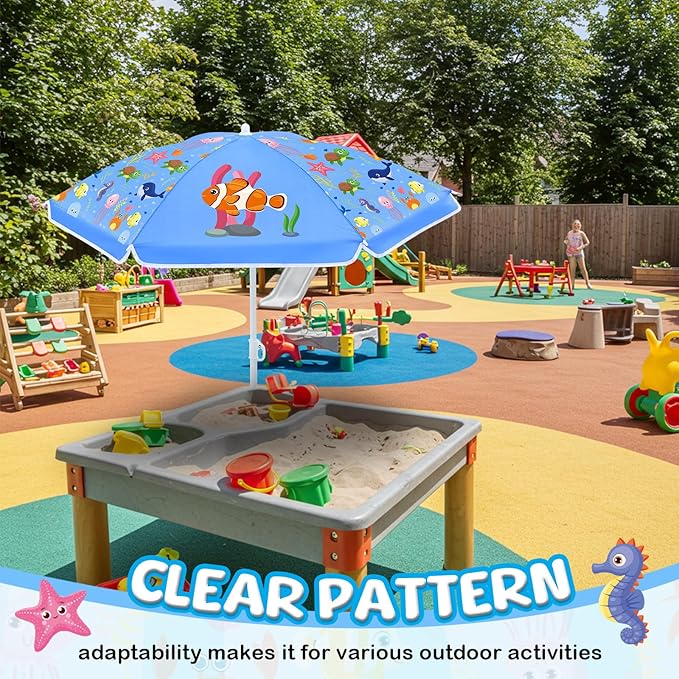 Sweetude Water Table Umbrella (Table Not Included), Kids Seaside Beach Umbrella Picnic Canopy for Summer Toddlers Sand Beach Camping Garden Outdoor Pool Shade Party Supply(Marine Animal Theme)