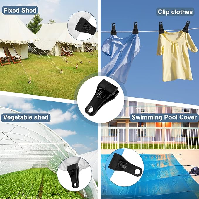 17Pcs Upgrade Heavy Duty Tarp Clips With 100Pcs Zip Ties - Lock Grip Clamps for Camping, Fasteners, Linoleum, Awning, Pool Cover, Caravan Canopies, Car