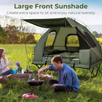 GYMAX Tent Cot, 5-in-1 Folding Camping Cot with Mattress & Pillows, Sleeping Bags, Sunshade, Camping Tent Elevated with Carrying Bag for Outdoor Hiking, Fishing, Picnic