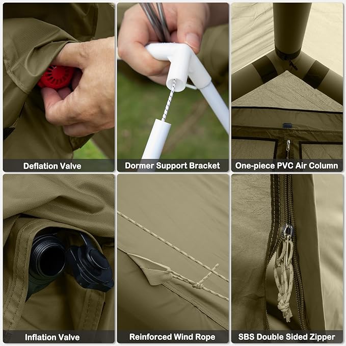 Inflatable Tents for Camping - Easy Blow Up Glamping Tent with Hand Pump, Waterproof PVC Air Inflatable Tent House for Family Weekend Camping