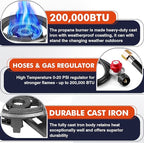 Llamaviva 90,000 BTU Portable Propane Burner Stove Cast Iron Single Burner for Outdoor Wok Cooking 0-20 PSI Adjustable Regulator & 4 ft Hose - Lightweight & Easy to Carry for Camping