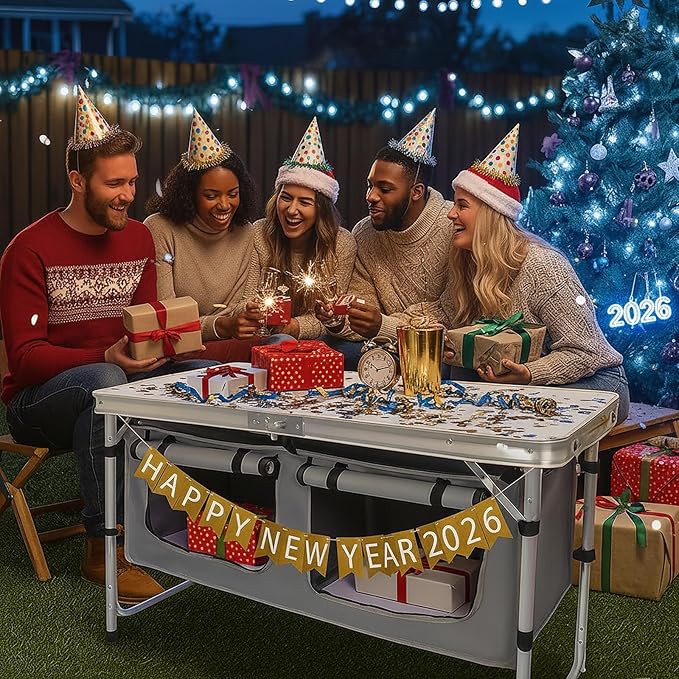Camp Field Camping Folding Aluminum Table with Adjustable Legs for Outdoor Travel Beach, Backyards, BBQ, Party and Picnic Foldable Table