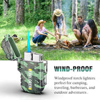 Torch Lighter, Refillable Butane Windproof Outdoor Gas With Adjustable Jet Flame, for Fireplace Fireworks Grill Camping BBQ, Gifts for Men - Camouflage (Without Gas)