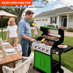 4-Burner Propane Gas Grill with Side Burner, 50,000 BTU Outdoor Gas BBQ Grill with Stainless Steel Grates and Side Tables for Outdoor Cooking Kitchen, Patio and Backyard, Green