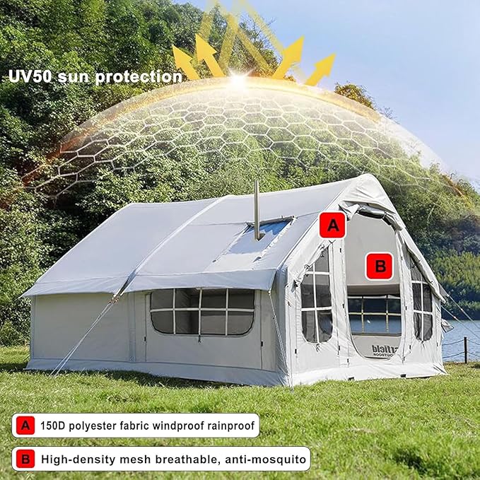 Inflatable Tent with Pump, Easy Set up Inflatable Camping Tent for 2-8 Persons, 4-Season Inflatable Tent, Glamping Outdoor Air Blow Up Tent, Family Camping Tent Grey1
