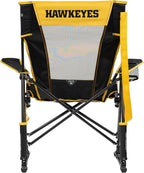 GCI Outdoor Comfort Pro Rocker Camping Chair | Portable Folding Rocking Chair with Durable Armrests & Drink Holder | Official Collegiate Licensed Sideline Sports Chair | Iowa Hawkeyes
