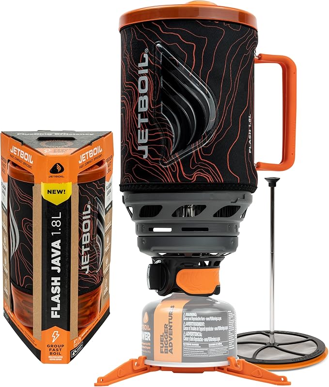 Jetboil Flash Java Portable Fast Boil Stove and Coffee Press for Camping and Backpacking, 1-Step Auto Ignition, Propane/Isobutane Burner