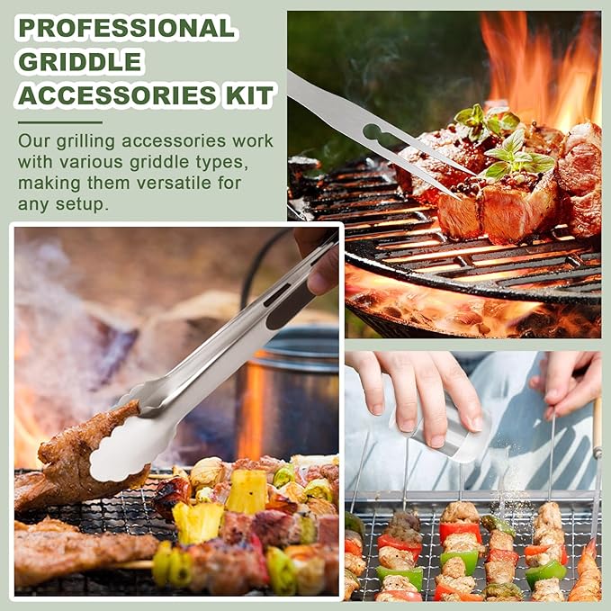 20PCS Griddle Accessories Kit, Flat Top Grill Accessories Set for Blackstone and Camp Chef, Grill Spatula Set with Enlarged Spatulas, Basting Cover, lron Smash Burger Press for Outdoor Barbecue