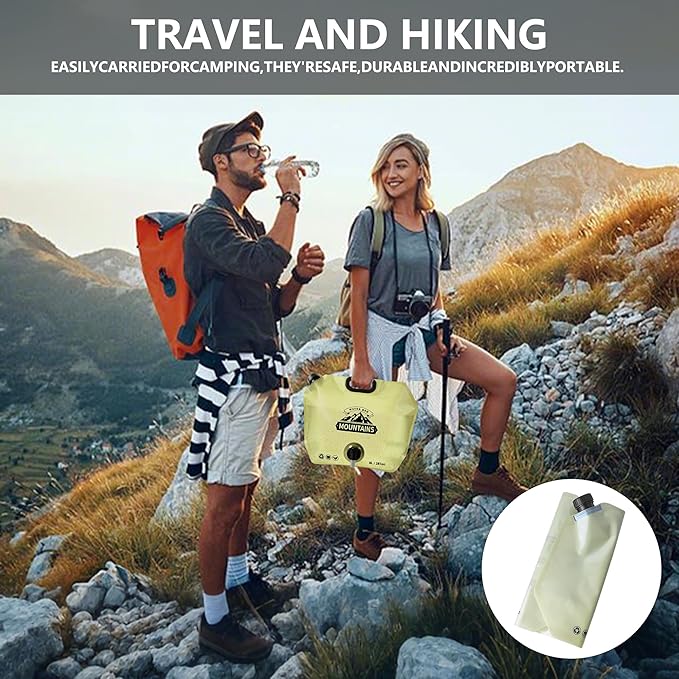 Collapsible 8L Water Storage Bag, BPA-Free Portable Folding Water Jug with Adjustable Faucet, Leakproof Emergency Water Bag for Camping, Hiking, Riding, Outdoor Sport (Beige & Green, 4)