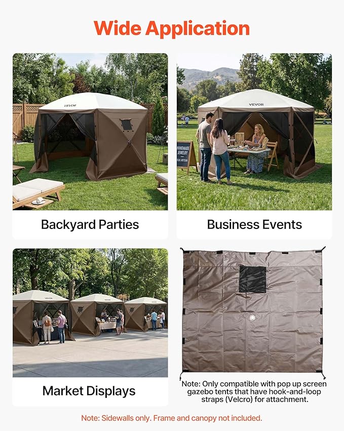 VEVOR 12x12ft Pop Up Gazebo Sidewalls with Window, 3 Solid Waterproof Panels, UV Protection, Wind & Sun Privacy Walls for Outdoor Events, Compatible with Clam, Escape & COBIZI Gazebo Screen Shelters