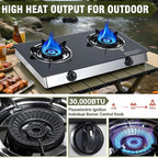 2 Burner Propane Gas Cooktop, Portable Tempered Glass Double Burner Stove with Auto Ignition, 30,000 BTU, CSA Certified Regulator & Hose, Outdoor Camping RV BBQ Kitchen LPG Gas Stove