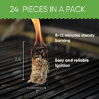 Inflame Fire Starters for Campfires, Grill, BBQ, Fireplace, Woodstove - Charcoal Starter - Waterproof, Weather-Resistant - Natural Wood Fireplace Starters - 24 pcs