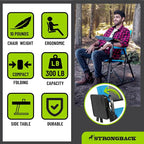 STRONGBACK Outdoor Chair Director Portable Camping Chair with Lumbar Support and Side Table - Heavy-Duty Foldable Chair - Black