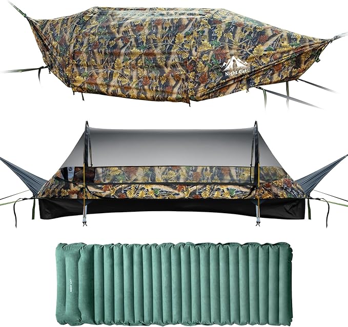 Night Cat Flat Lay Hammock Tent with Mosquito Net Waterproof Rainfly for 1 Person Backpacking Hiking Camping Lightweight 330LBS 87x28x19in