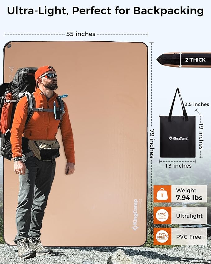 Kingcamp FLEXIREST Inflatable Sleeping Pad for Camping, No Sag PVC-Free High-Support Air Camping Mattress Single Twin Double Sleeping Mat for Car Tent Outdoor Glamping Cot Travel, 1100lbs Capacity