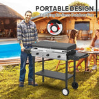 Bonnlo 2-in-1 Propane Stove and Griddle, 3 Burner Outdoor Gas Cooker with Iginition, Storage Shelf and Portable Wheels, 225000BTU Output Camping Stove for Backyard Cooking BBQ Frying and Boiling