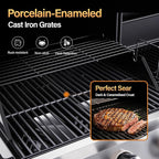 Sophia & William 3-Burner Gas and Charcoal Grill Combo with Offset Smoker - Dual Fuel BBQ Grill, 840 sq. in. Cooking Area, Heavy Duty Propane Barbecue for Outdoor Patio Cooking, Black