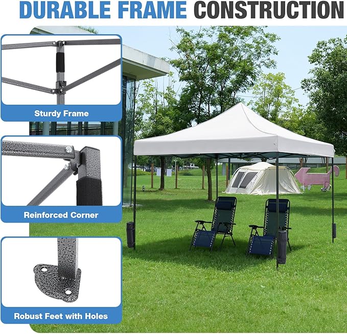 NEWBULIG 10x10 FT Pop Up Canopy Easy Up Tents for Camping Parties Events Beach Backyard Portable Outdoor Shelter Heavy Duty Instant Sun Shade with Sand Bags, White