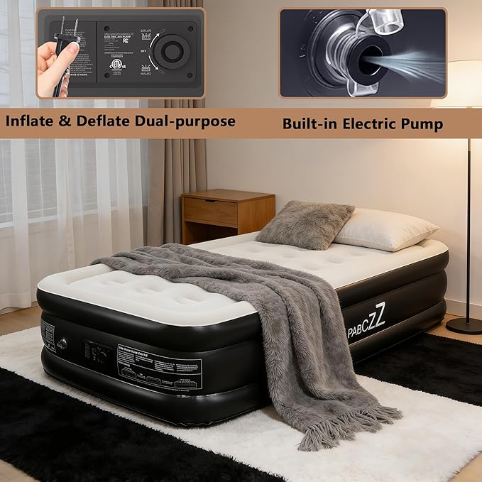 air Mattress, 18-inch Thickened Twin air Mattress, Suitable for Home use, Camping and Travel, Features Quick Inflation and deflation to Save You time