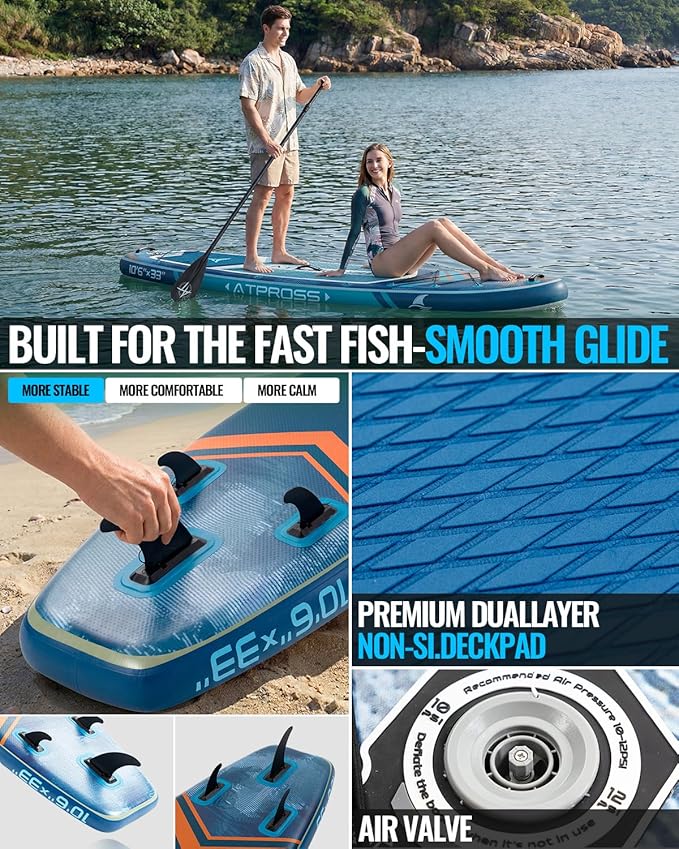 10'6''x33''Inflatable Stand Up Paddle Board, 400lbs Extra Wide Blow Up Paddle Board with Kayak Seat, Premium SUP Accessories Kit & Backpack, Non-Slip Stable Deck Boat for Yoga Fishing Surf