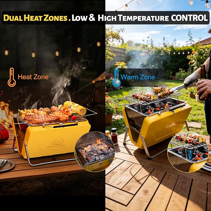 Ranger Portable Charcoal Grill – Compact Lunchbox‑Style Folding BBQ for Camping, Beach & Tailgating | Dual‑Zone Heating, Stainless Steel Body, Quick Setup, Includes Tong & Cleaning Brush