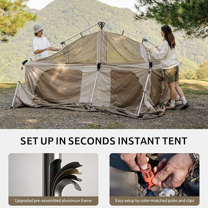 Naturehike Village Instant Tent, 4 Person 8 Person Camping Tent with Full Rainfly, Waterproof Large Cabin Tents for Car Camping