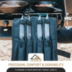 DFACKTO 4-PC Tactical Rugged 4.5 Inch Steak Knife Set - High Carbon Stainless Steel Stonewashed Knives in Kit, w/Black Travel Case & G10 Handles for Kitchen Cutlery for Camping & Cooking Utensils