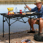 Camping Table Roll up Table,4-6 Person Portable Adjustable Height Roll up Aluminum Table with Carry Bag