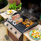 Grill Baskets 2PCS 304 Stainless Steel with Removable Wooden Handle Hexagon Design for BBQ Camping & Outdoor Cooking Accessories, Great Gift for Grill Lovers