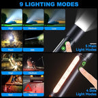 Magnetic Flashlight Rechargeable,2000LM 5000mAh Flashlights High Lumens with 9 Modes,Waterproof, Adjustable,Powerful Flash Light,Multi-Flashlights for Home,Car,Hiking,Camping (2, Black)
