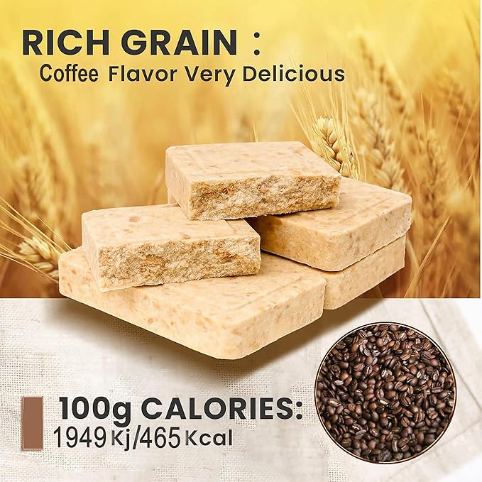 Emergency Food Ration Bars -12 Count Coffee Flavor Compressed Biscuit Survival Tabs, Food Rations Supply for Outdoor Camping Hiking Snowstorm Earthquake Disaster, 20 years Shelf Life