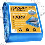 Tarp 10x20 Feet 14 Mil Heavy Duty Waterproof Tarp, Large Multipurpose Cover with Brass Grommets and Reinforced Edges, UV Resistant Thick Poly Tarps for Outdoor Camping Tent Pool Car, Blue