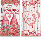 Valentines Day Kitchen Towels, Valentine Towels Set of 2, Gnomes Love Hearts Roses Happy Valentine's Day Hand Dish Tea Towels for Bathroom Housewarming Gifts Decorations for Home (18x28 Inches)