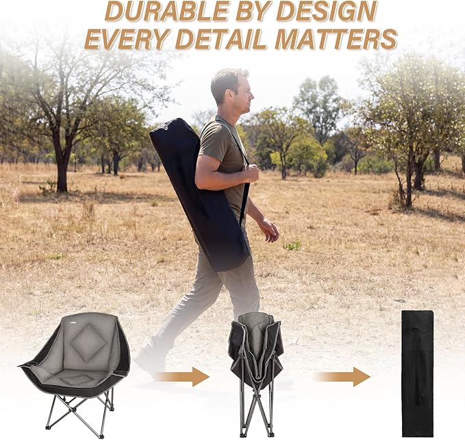 CAMPHILL Folding Camping Chair,Oversized Portable Camping Chair with Cup Holder,Heavy Duty Padded Lawn Chair for Camping, Tailgates, Beach, and Sports