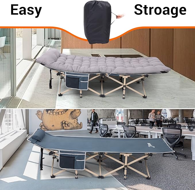 Nice C Camping Cots with Cushion, Camping Cots with Mattress, for Adults, Folding Cot, with Pillow, Carry Bag & Storage Pocket, Extra Wide Sturdy, Holds Up to 500 Lbs (1, Mattress Grey)